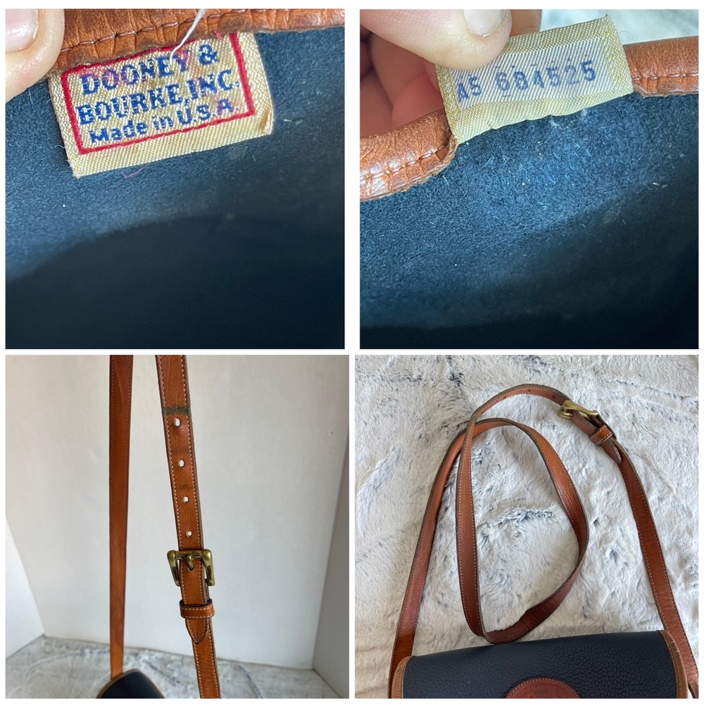 Dooney & Bourke Vintage Blue Pebbled Leather with Brown Trim Flap Shoulder Bag - Picture 15 of 16